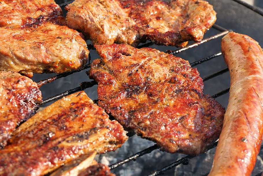 grilled, meat, sausage, grill, barbecue, summer, grilled meats, steak, grilling, tasty