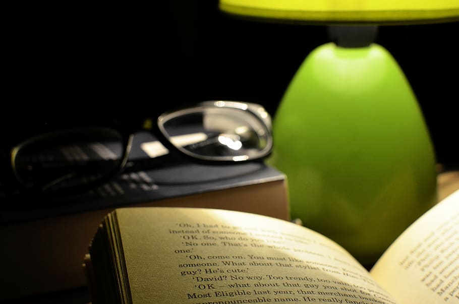 glasses, reading, book, lamp, reading book, knowledge, spectacles, studying, publication, open