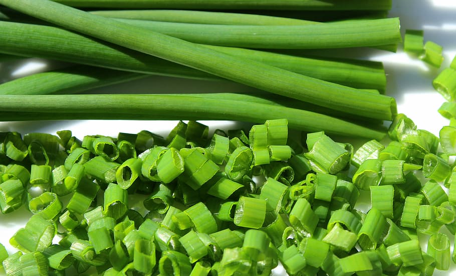 slice scallions, chive, young cabbage, spring, plant, eating, green, healthy food, natural, green color