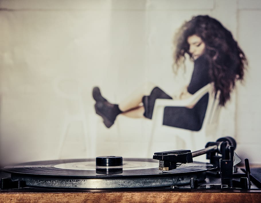 woman, listening, musi, vinyl, record, m, music, turntable, tinge, analog