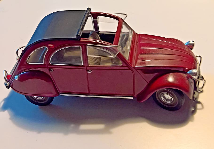 auto, model car, citroen, 2 cv, duck, purple, open roadster, folded side window, cult car, 70th years
