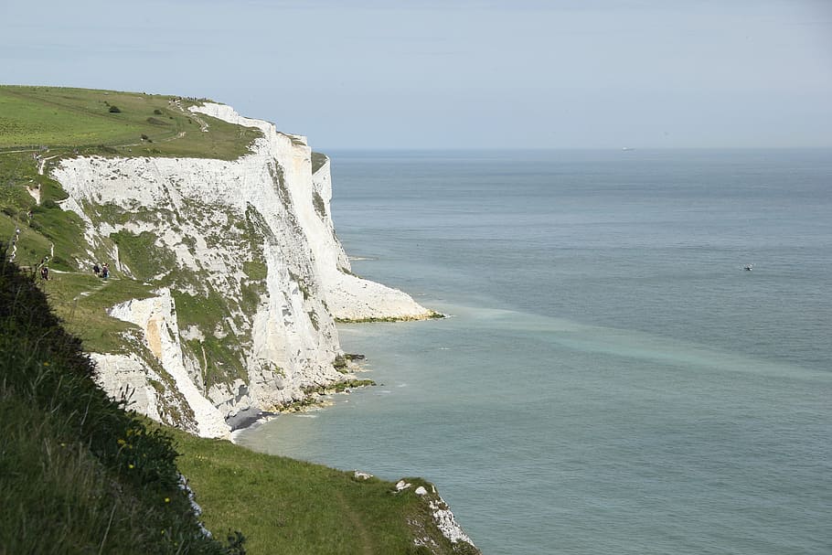 south gland, dover, white cliffs, sea, water, scenics - nature, land, beauty in nature, beach, horizon