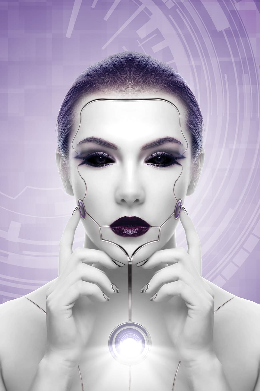 mujer, robot, inteligencia artificial, ciencia ficción, luz, fantasía, niña, el futuro, la belleza de la cara, alienígena