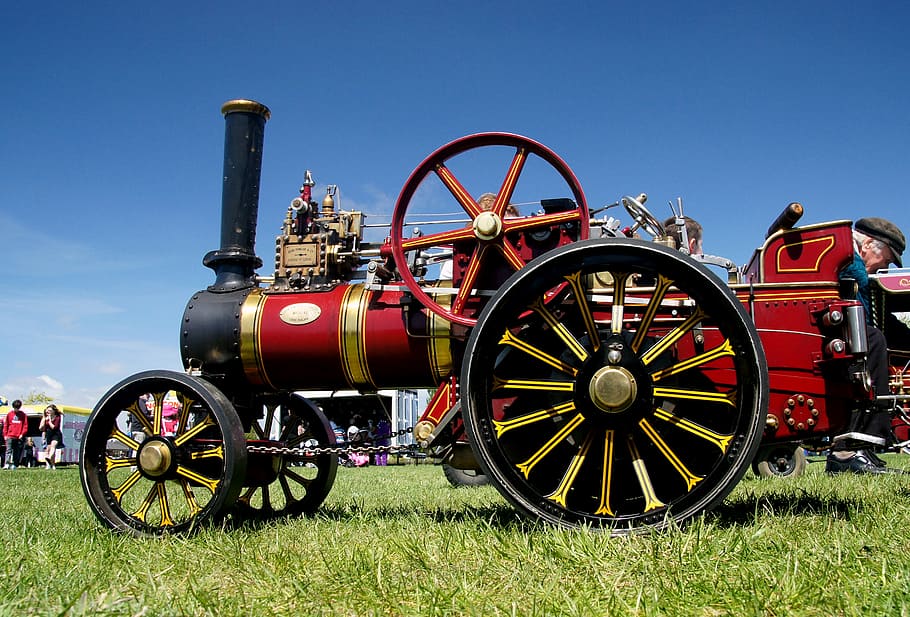 Model, John Fowler, traction engine, canyon, grass, transportation, nature, field, day, sky