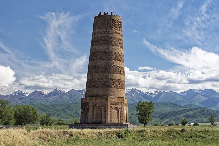 kyrgyzstan, burana tower, tower, weir, building, architecture, places of interest, tokmok, historically, landscape