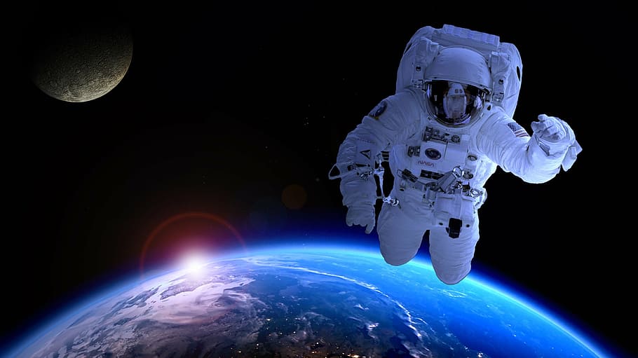astronaut, floating, earth, astronomy, satellite, moon, forward, space travel, zodiac sign, technology