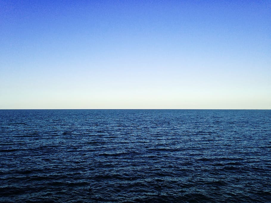 landscape of ocean, body, water, blue, sky, ocean, sea, sunshine, summer, horizon