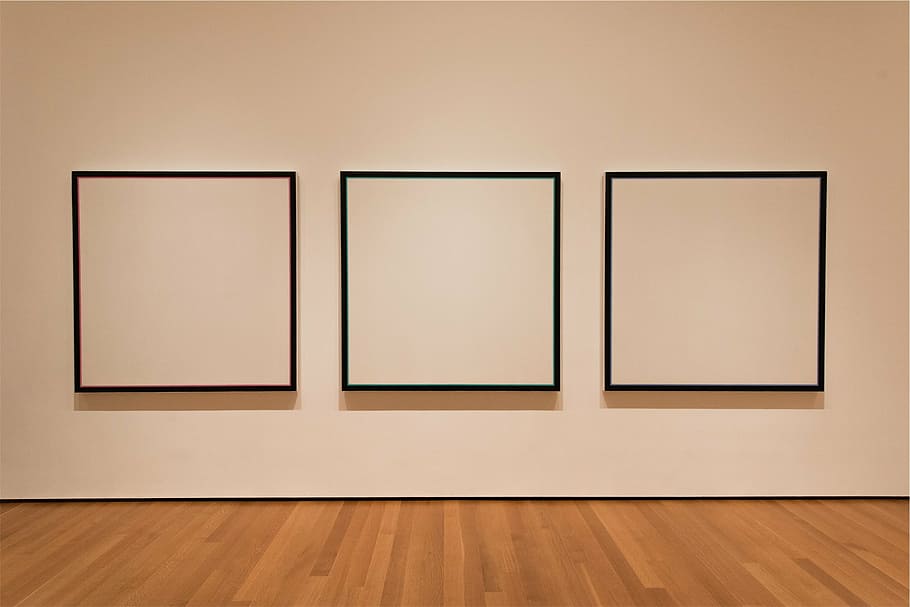 blanco, pared, tres, negro, ilustración de cajas, galería de arte, lienzo, artes, galería, exposición