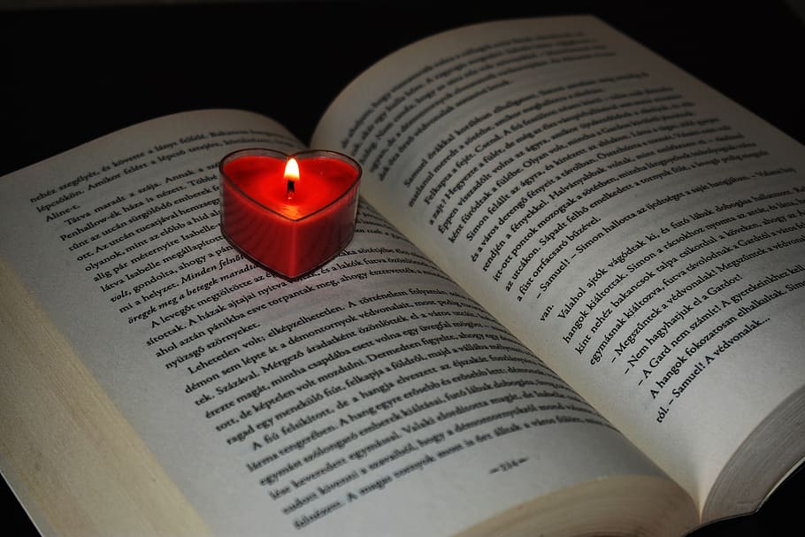 book, open book, candle, candlelight, candle flame, based on the novel, pages, reading, mood, hobby