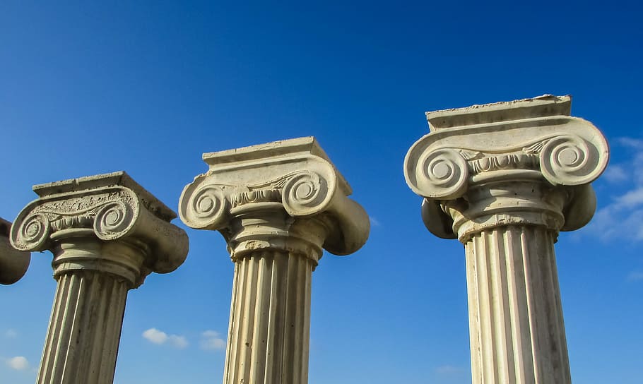 Pilar, capiteles, griego, arquitectura, columna, iónico, elegancia, clásico, cielo, cielo despejado