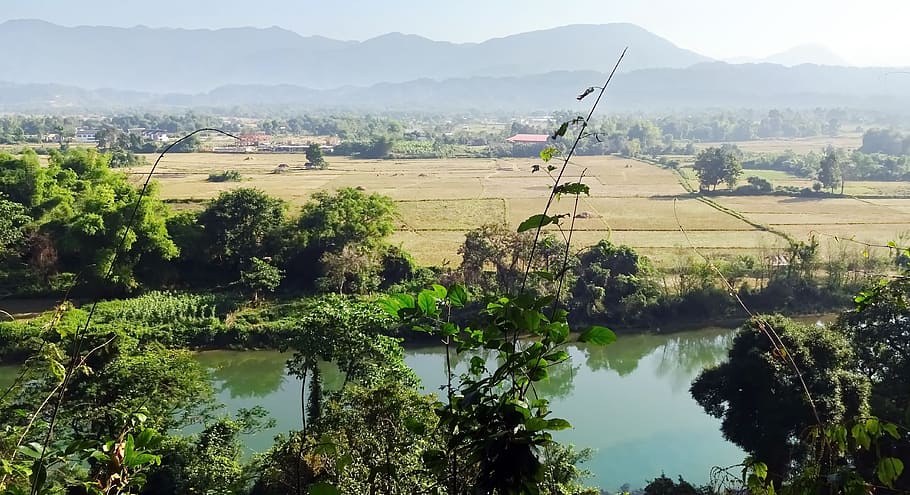 laos, río, vanguardia vieng, llanura, agricultura, serenidad, turismo, cursos de agua, reflexiones, panorama