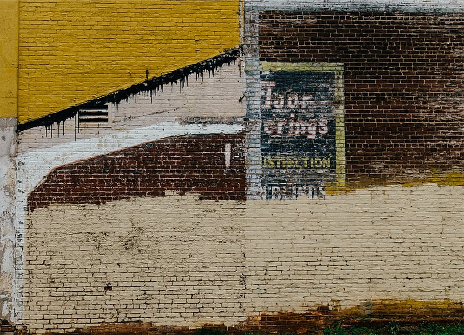 brown, white, bricked wall, beige, yellow, surface, bricks, wall, spray paint, brick wall