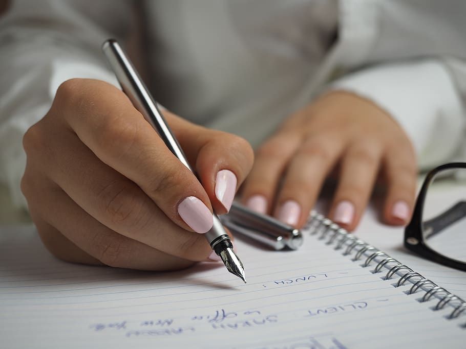 paper, steno, pen, nib, writing, hand, notebook, blur, human hand, one person