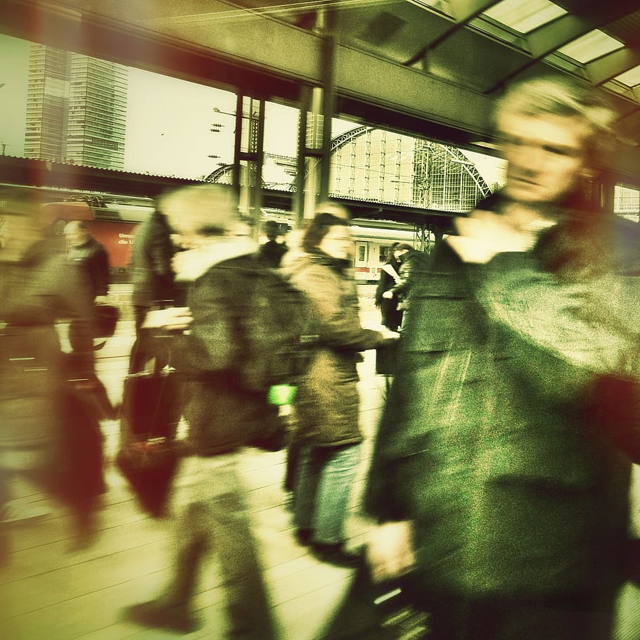timlapse photo, people, waking, streets, human, railway station, restless, hustle and bustle, workaholic, stress