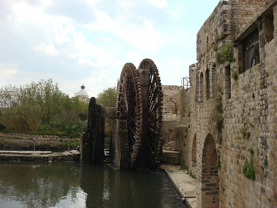 Hama, Siria, Waterwheel, ruina antigua, estructura construida, nube - cielo, historia, arquitectura, ninguna gente, cielo