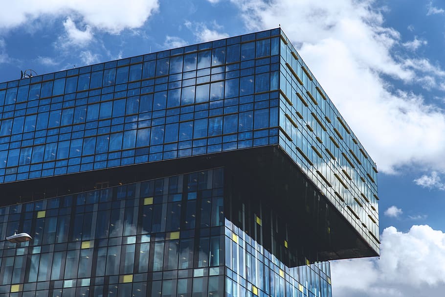 glass office building, captured, blue, sky, Glass, blue sky, architecture, building, city, window
