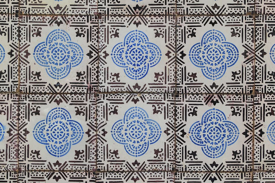 Portugal, Ceramic, Tiles, Wall, Covering, ceramic tiles, regular, pattern, blue, full frame