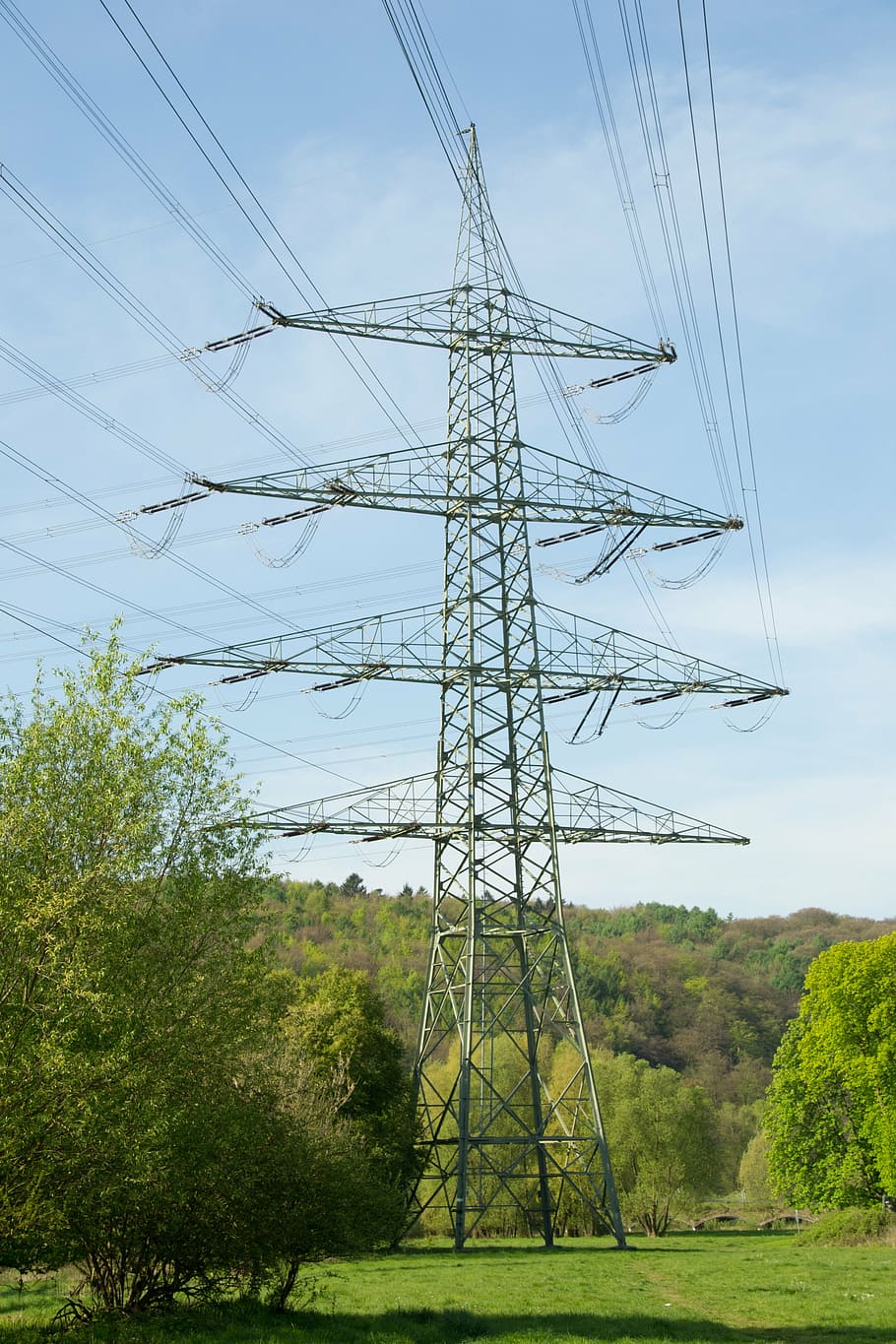 strommast, electricity, high voltage, energy, pylon, landscape, upper lines, blue sky, power supply, power poles