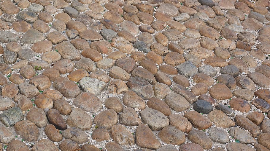 batu bulat, jalan, jauh, baca paving batu, batu berbentuk kepala, plester kepala kucing, tambalan manis, batu, tua, tambalan