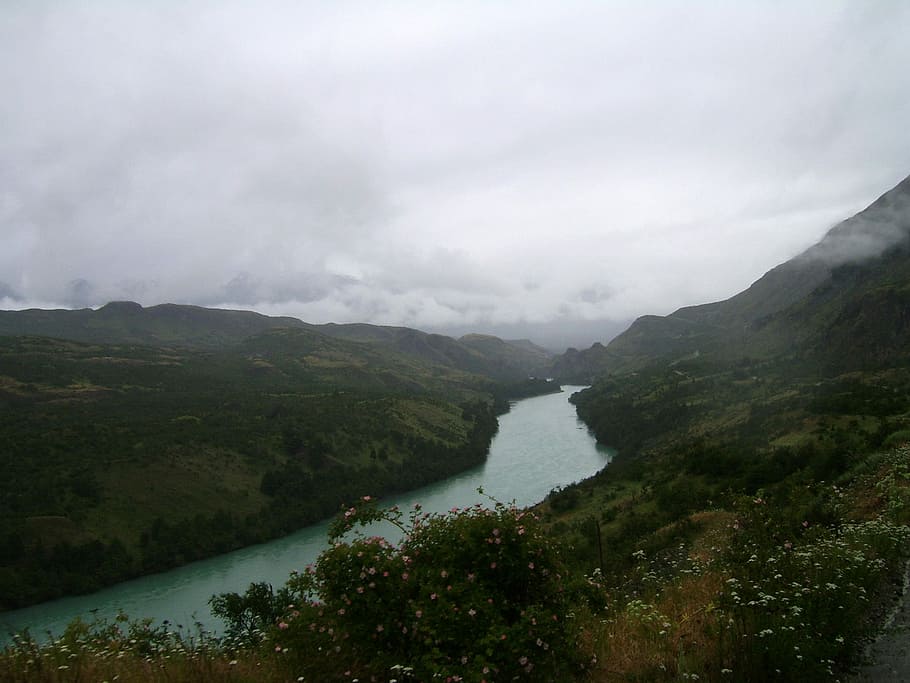 báker river landscape, Báker River, landscape, Chile, baker river, clouds, photos, public domain, river, valley