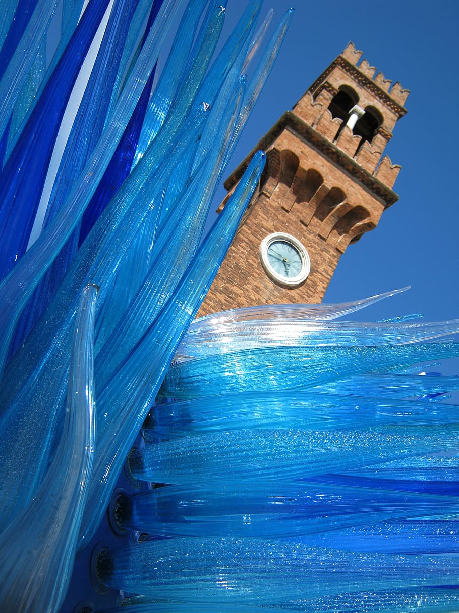 Sculpture, Glass, Murano, Church, blue, travel, sky, tower, architecture, famous Place
