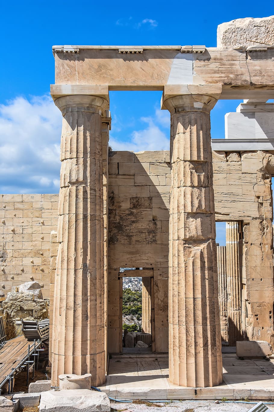 갈색 콘크리트 기둥, 아크로 폴리스, 아테네, 그리스, 고대, 그리스어, 건축물, 기념물, 여행, 관광 여행