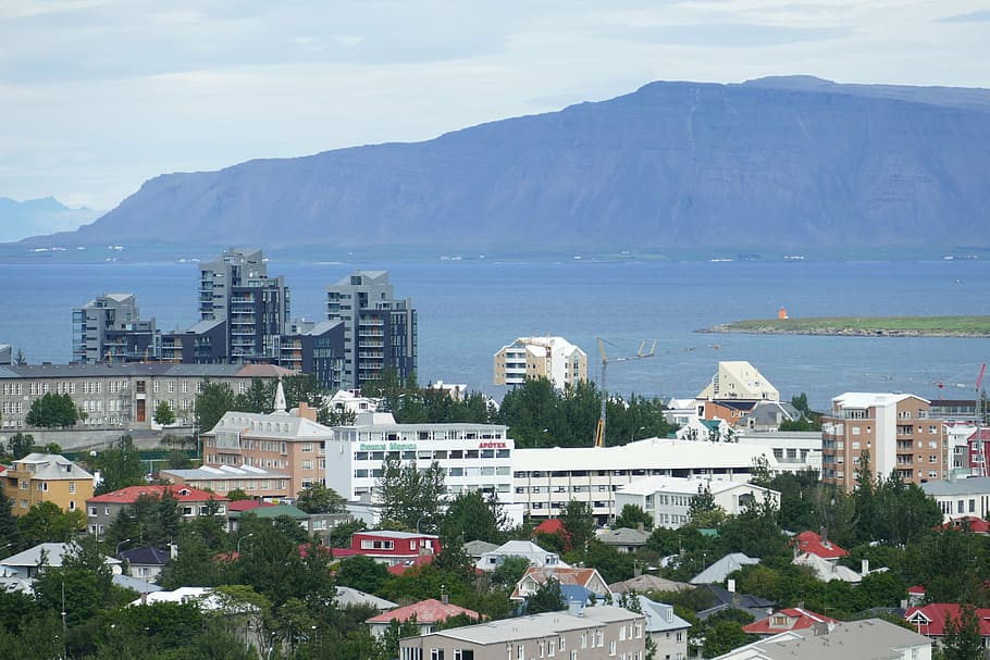 reykjavik, islandia, panorama, gereja, gunung, Atlantik, laut, pemandangan, pandangan, arsitektur