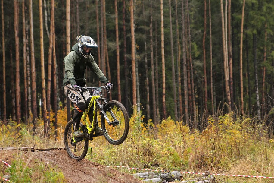 sports, bike, mountain bike, extreme, brake, cyclist, competition, forest, motion, check-in