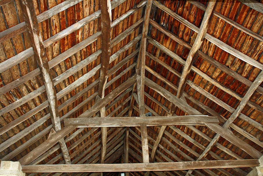 屋根, スラット, 木製, 古代, 木材, 木製の梁, 素朴な, 風化した, 建設, フランスの木材