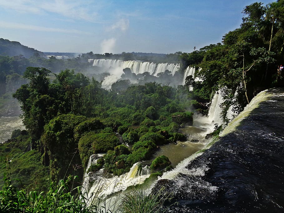 waterfalls, forest, daytime, cataratas do iguaçu, brazil, waterfall, river, motion, cliff, water