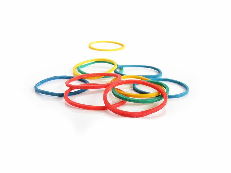 assorted-color rubber bands, Rubber, Band, Elastic, Fastener, Office, rubber, band, stationery, cut out, white background