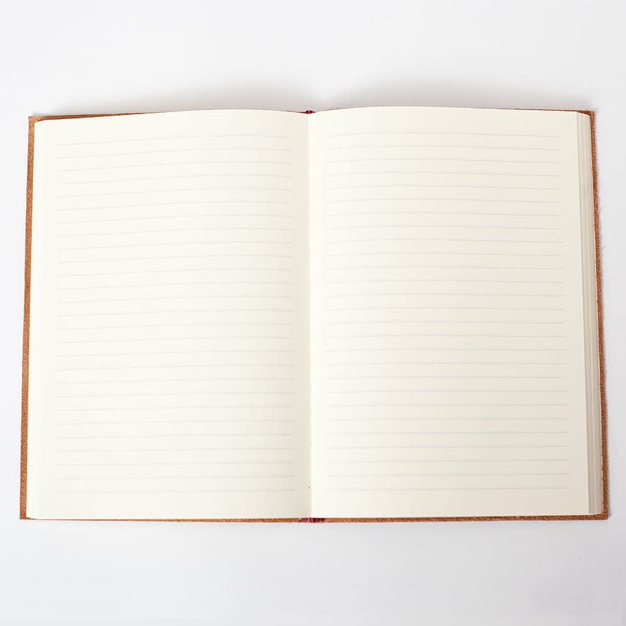 cuaderno abierto, azul, rayado, papel, marrón, portada, todavía, artículos, cosas, libro