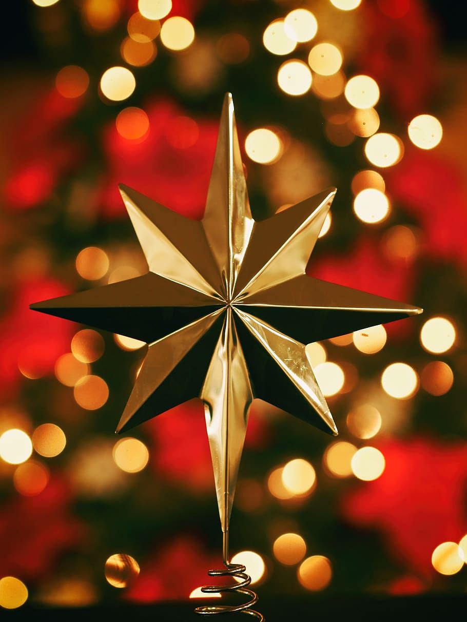 estrela, primavera, decoração, luz, bokeh, natal, feriado, decoração de natal, celebração, iluminado