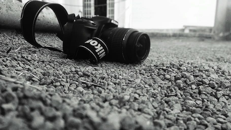 preto e branco, borrão, câmera, equipamento, foco, terreno, lente, seixos, equipamento de fotografia, rochas
