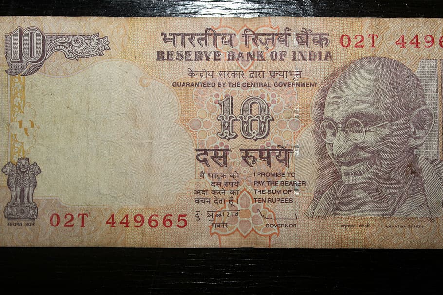 rupia india, rupias, dinero, billete de un dólar, moneda, billetes, papel moneda, pago, efectivo y equivalentes de efectivo, diez