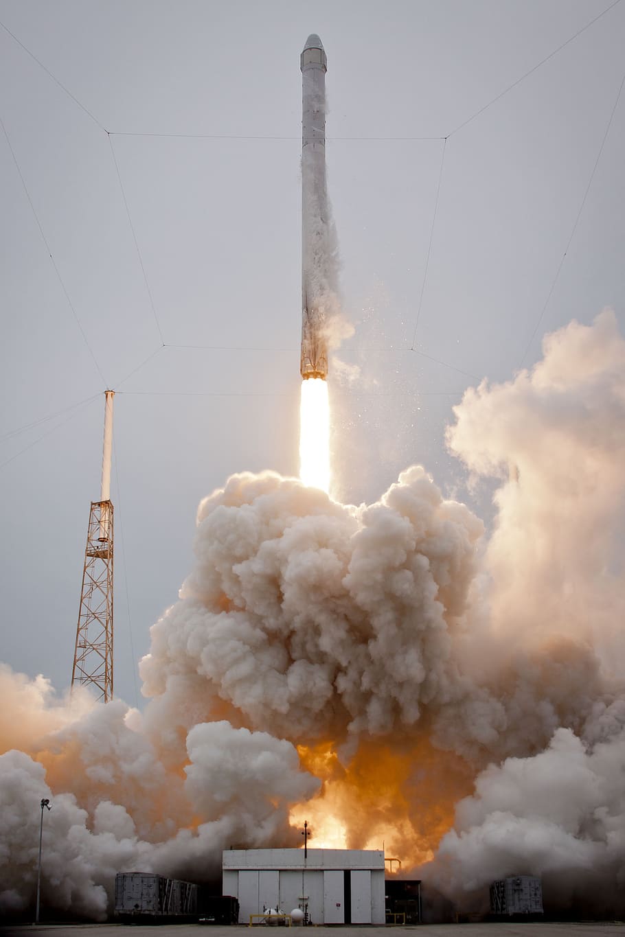 foguete, lançamento, dia, lançamento de foguete, Spacex, decolagem, chamas, propulsão, espaço, velocidade