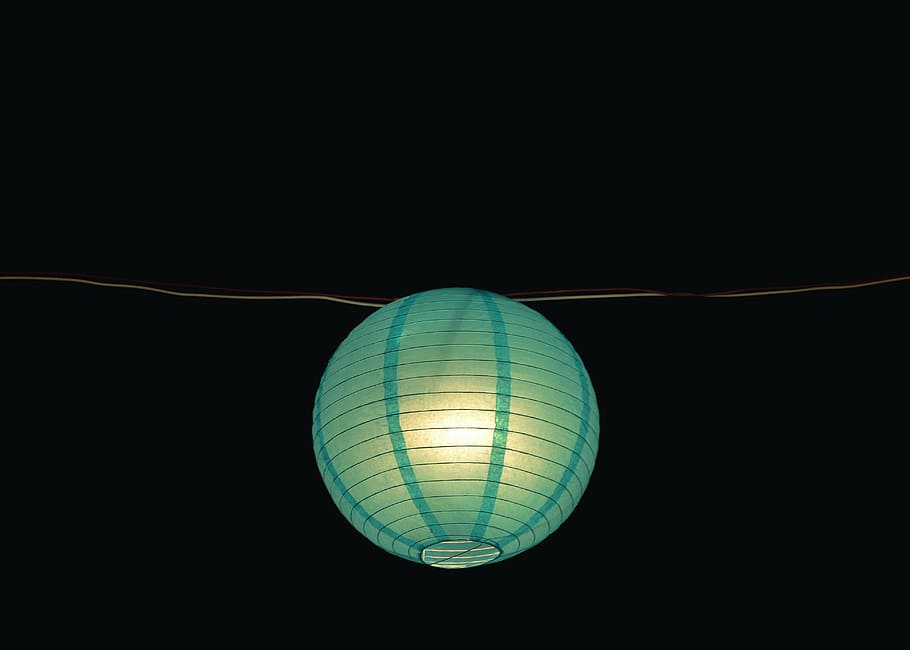 lanterna azul, verde, pingente, lâmpada, escuro, noite, azul, lanterna, luz, fio