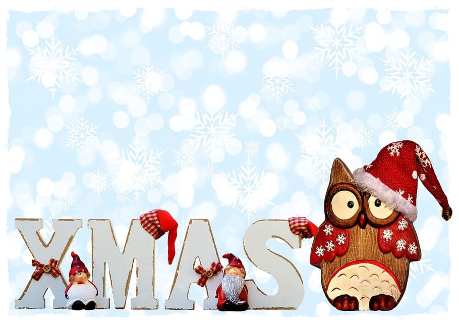 クリスマスクリップアート, クリスマス, タイポグラフィ, フクロウ, 帽子, かわいい, シーズン, ペット, 動物, 子犬