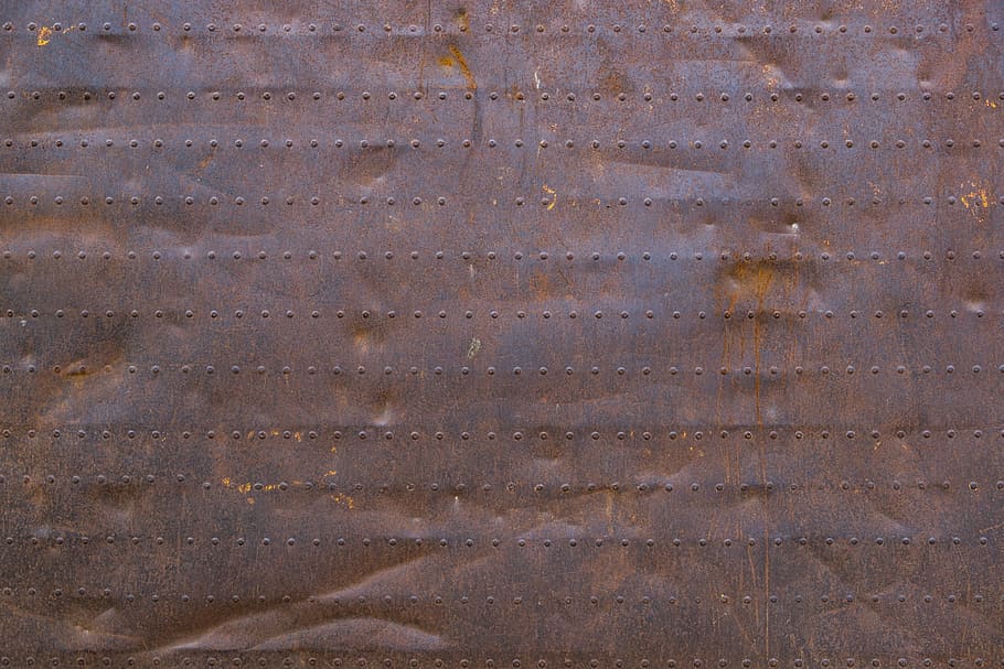 brown metal board, steel, metal, iron, industry, stainless, rivet, background, texture, backgrounds
