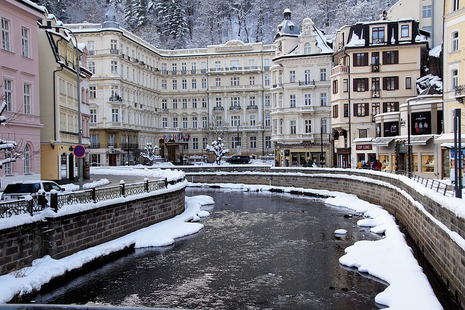Karlovy Vary, City, Center, River, city, center, grand hotel, pupp, spa, czech republic, houses