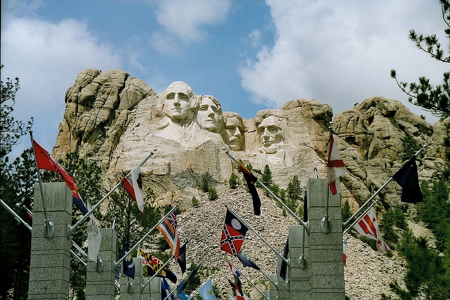 Mount Rushmore, Dakota del Sur, George Washington Präsidentenköpfe, Abraham Lincoln, Estados Unidos, memorial, arquitectura, estructura construida, sólido, cielo