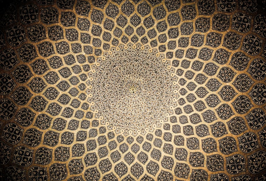 marrom, preto, ilustração de mandala, ouro, mosaico, decoração, resumo, padrão, ornamentado, islã