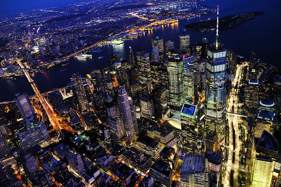 night cityscape, new york, cityscape, night, city, manhattan, skyscrapers, nyc, ny, building exterior