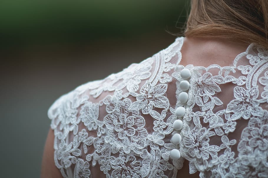 wedding dress, wedding, bride, lace, delicate, buttons, people, girl, woman, beauty