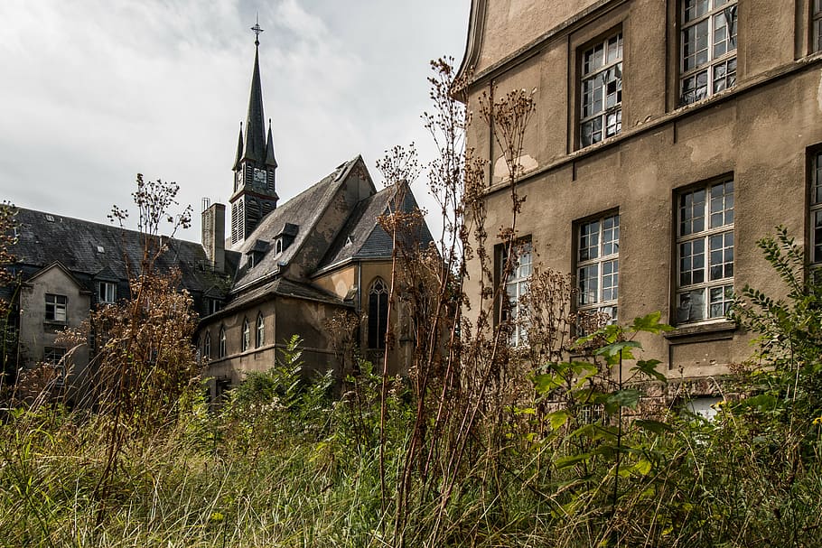 concrete, buildings, green, grass, church, architecture, old building, old, historically, leave