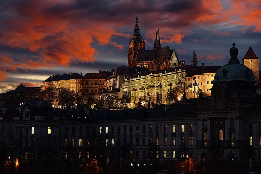 low, angle view, castle, sky, prague castle, czech republic, europe, prague, moldova, bridge