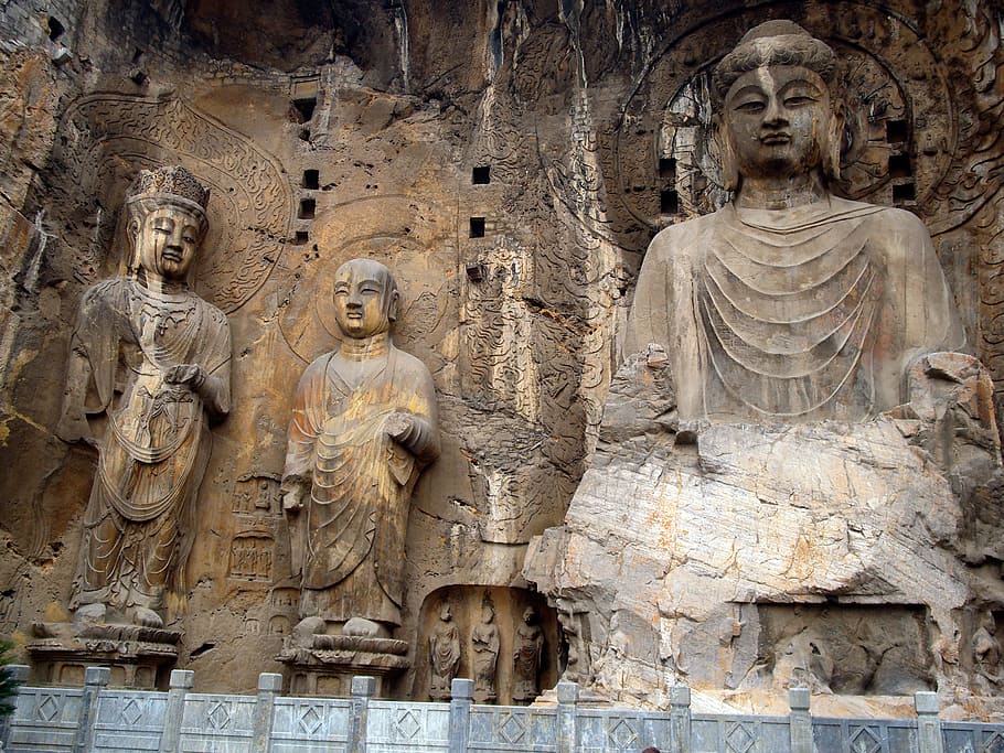 고타마 동상, 위대한 부처님의 동굴, jc 후 493 년, fengxian 사원, 당나라, 명상, 동굴, 드래곤 게이트, 동상, 추종자