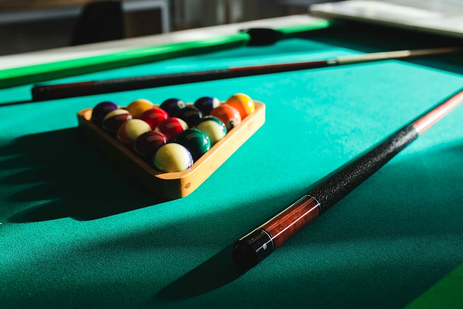green, table, billiard cue, Billiard balls, green table, nobody, time, hobby, balls, game