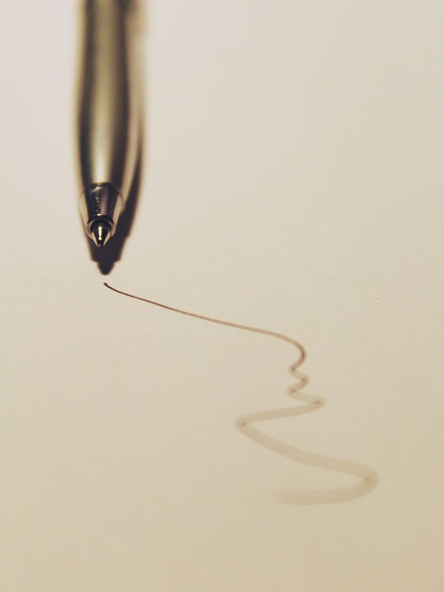 macro photography, silver ballpoint pen, pen, paper, stroke, leave, office, stationery, writing tool, office supplies