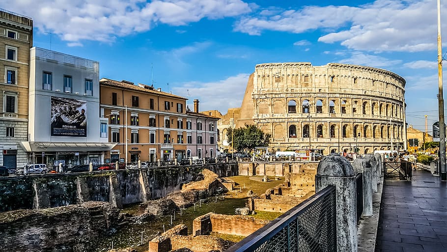 italy, daytime, Rome, Colosseum, Gladiator, School, View, famous, landmark, roman